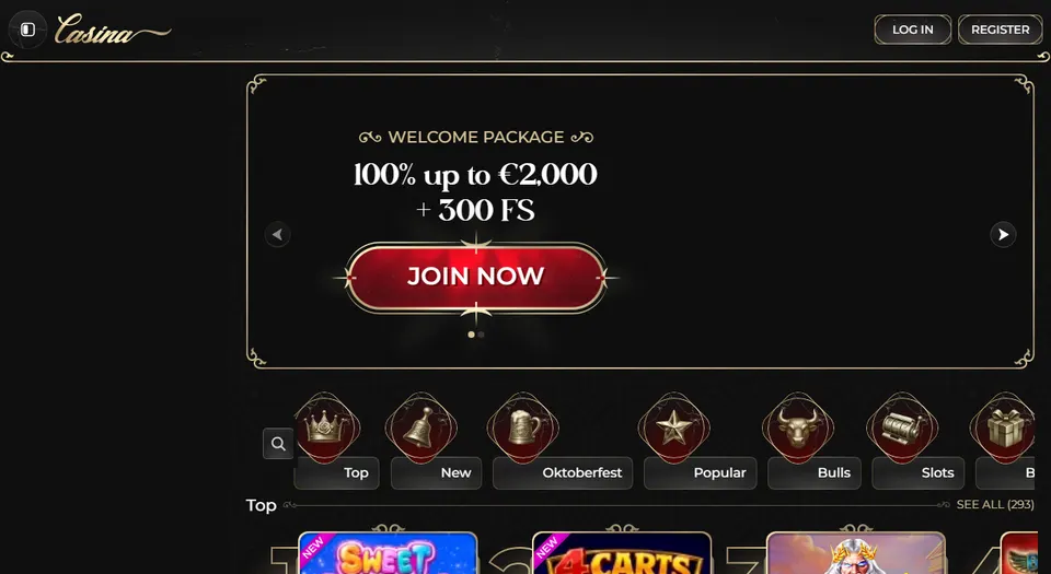 Homepage di Casina, casinò online con deposito minimo basso