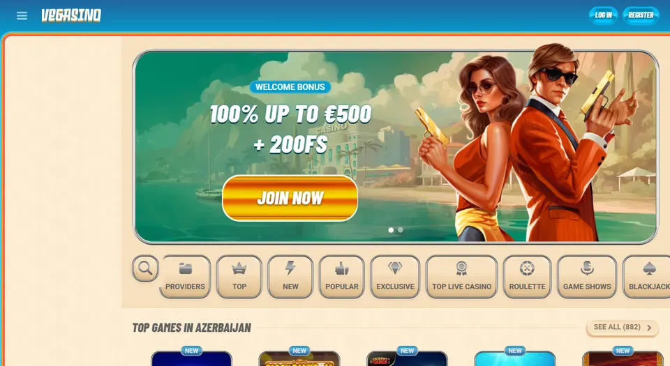 Homepage di Vegasino, casinò online con deposito minimo basso